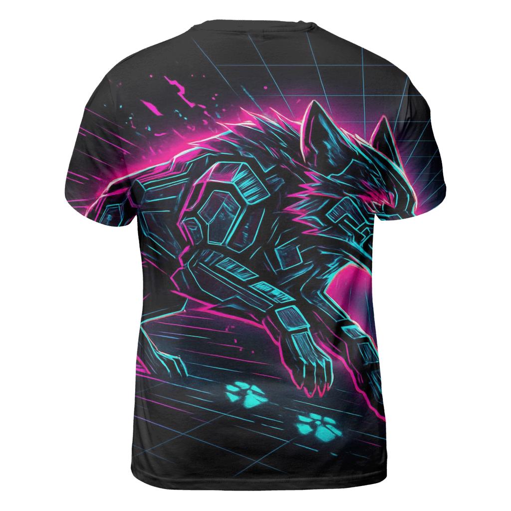 Neon Circuit Wolf Mirage Runner creative print fashion shirts