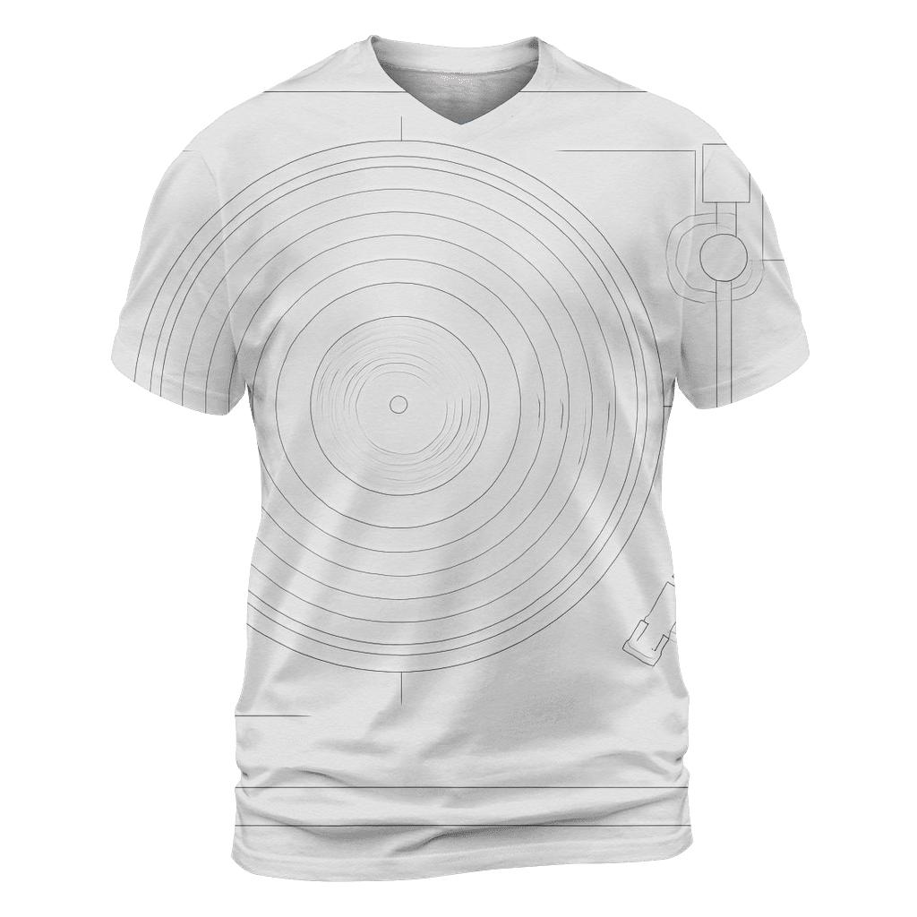 Monochrome Turntable Blueprint vibrant all-over design tees