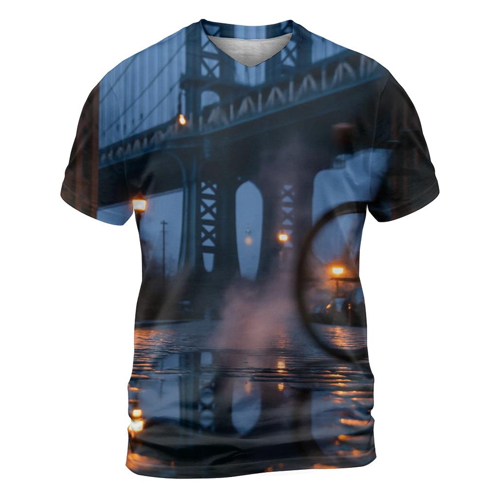Rain Polished Cobblestones In DUMBO With Manhattan Bridge custom all-over print shirts