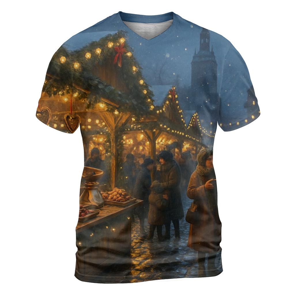 Christmas Market Under Lantern Snow unique graphic print tees