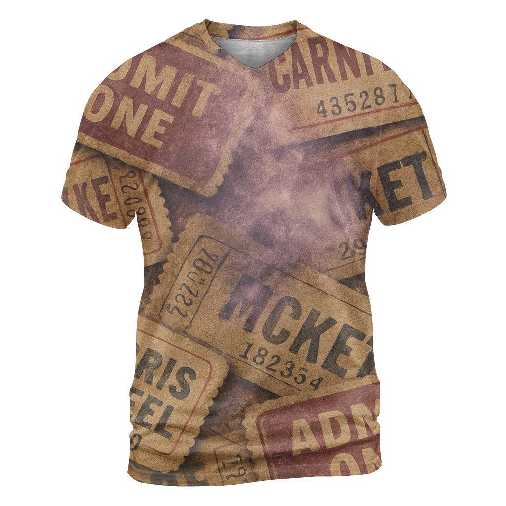 Weathered Cosmic Carnival Ticket Collage creative print fashion shirts