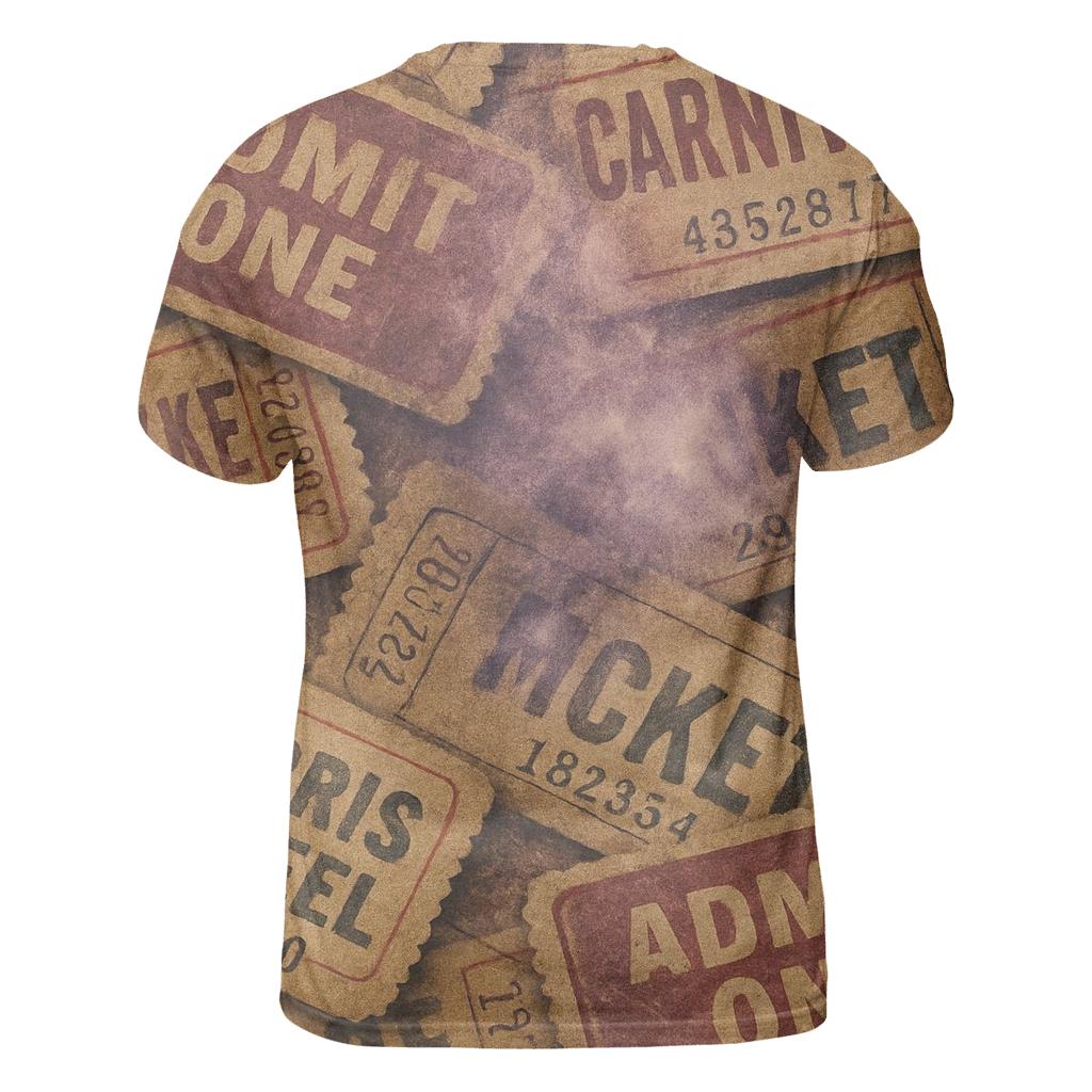 Weathered Cosmic Carnival Ticket Collage creative print fashion shirts