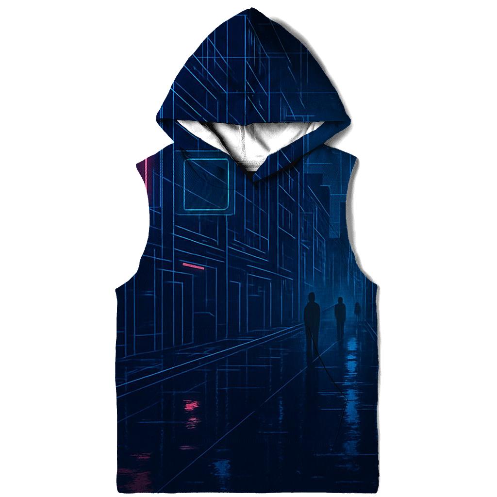 Neon Rain City Blueprint pullover hoodies