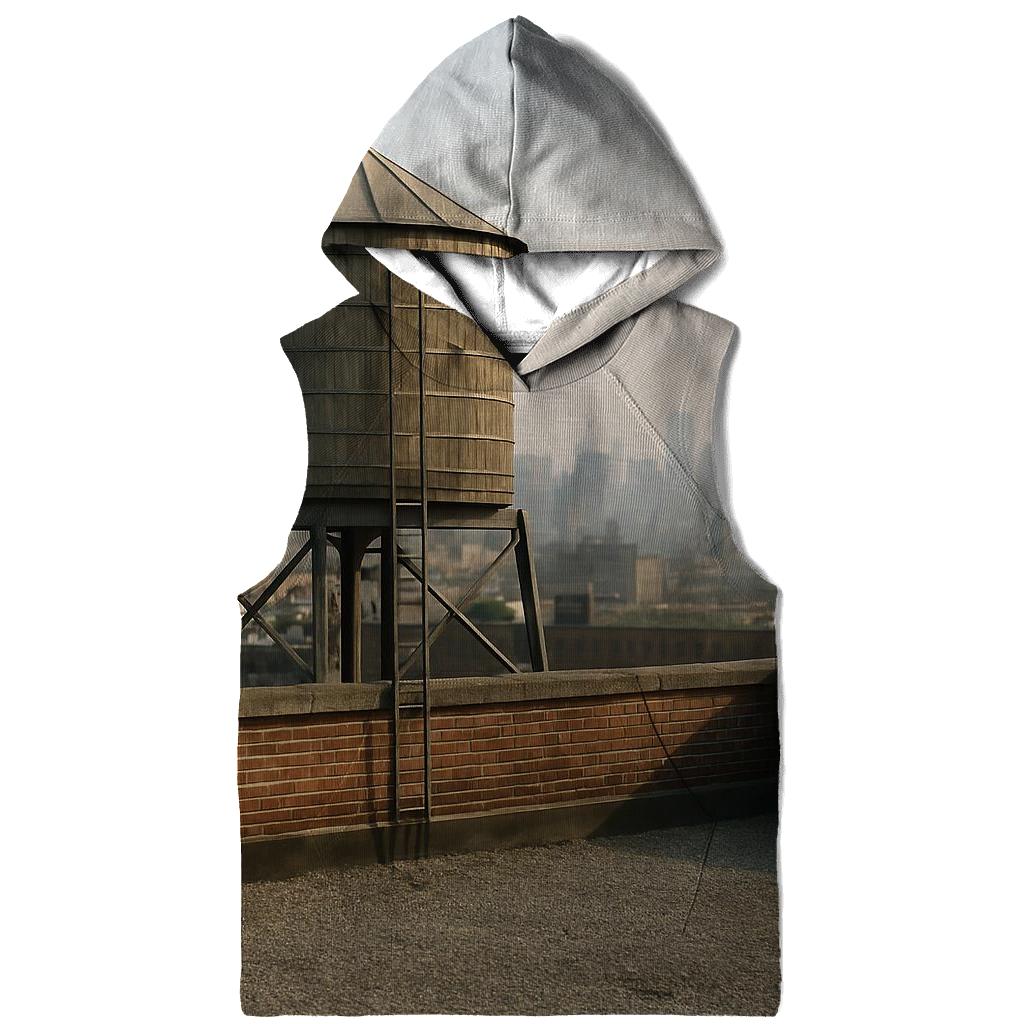 Harlem Rooftop Water Tower Over Downtown Haze printed hoodies