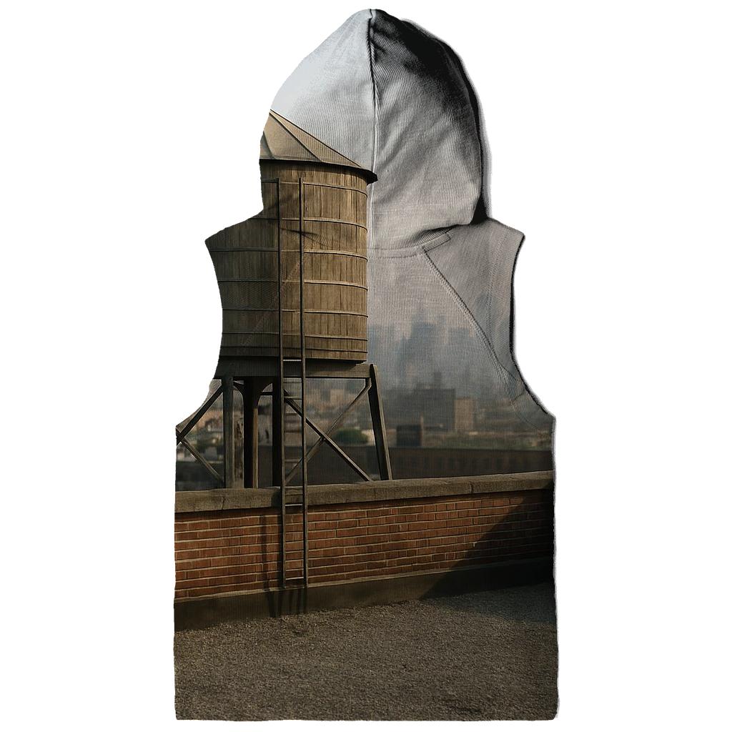 Harlem Rooftop Water Tower Over Downtown Haze printed hoodies