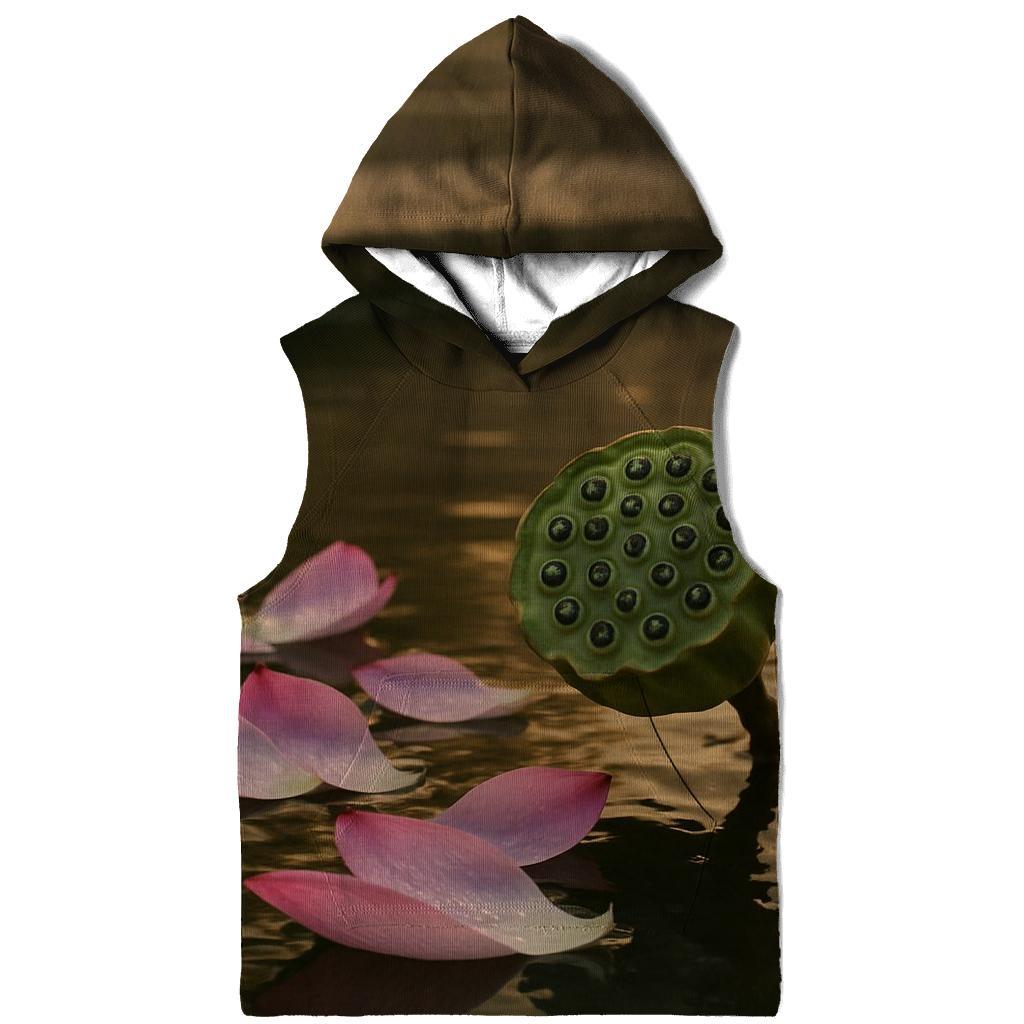 Lotus Seed Pod And Petals In Temple Pond Stillness premium hoodies