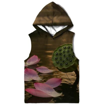 Lotus Seed Pod And Petals In Temple Pond Stillness premium hoodies