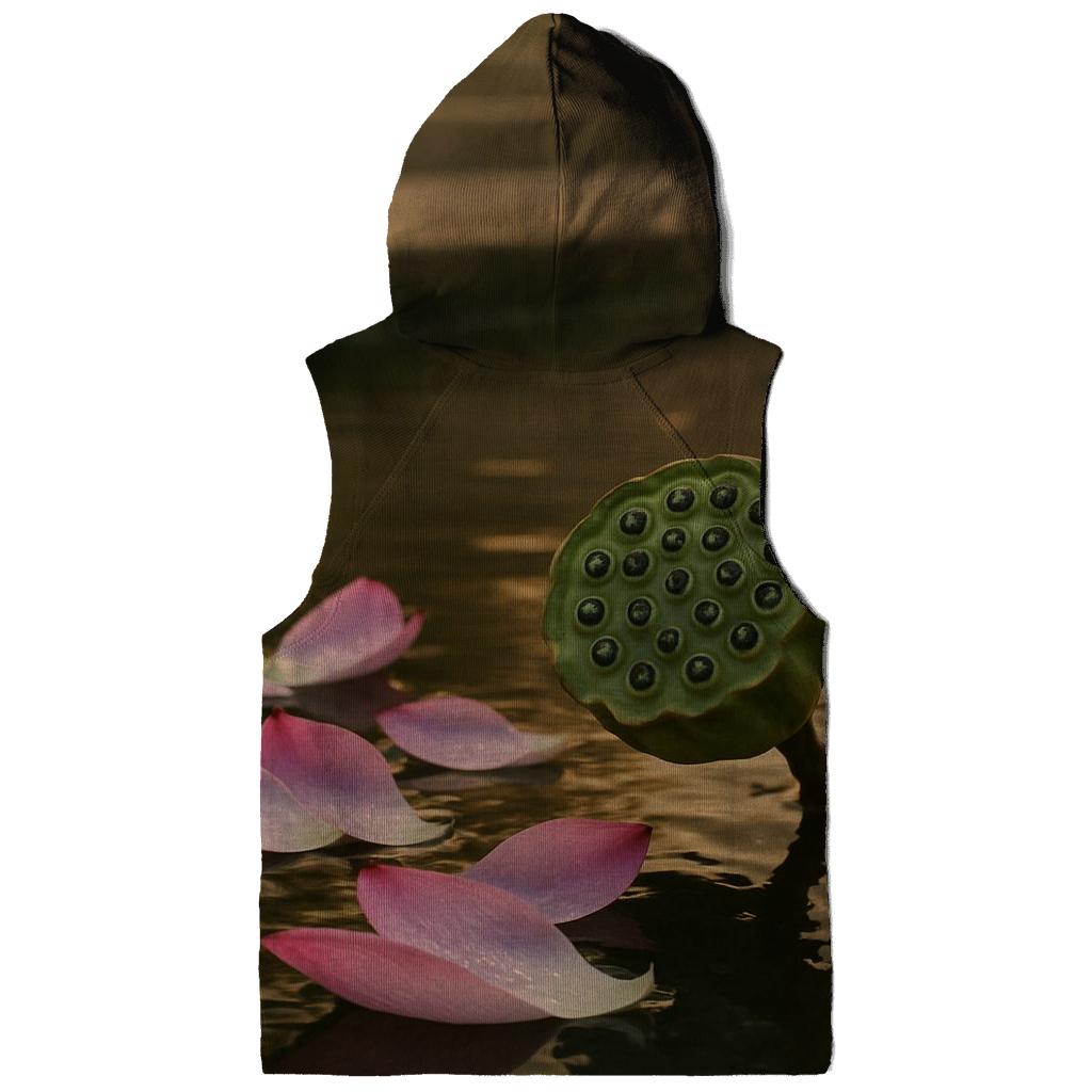 Lotus Seed Pod And Petals In Temple Pond Stillness premium hoodies