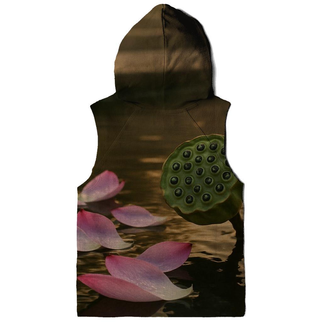 Lotus Seed Pod And Petals In Temple Pond Stillness premium hoodies