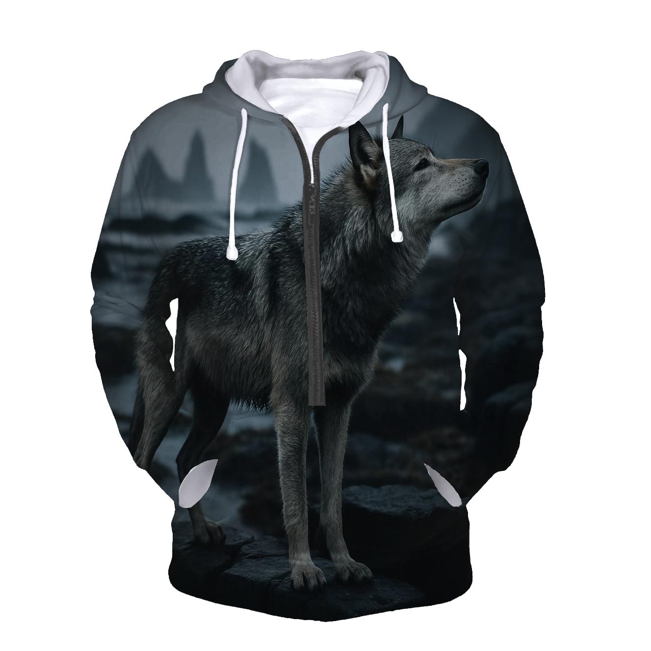 Basalt Coast Wolf Under Sea Mist designer hoodies