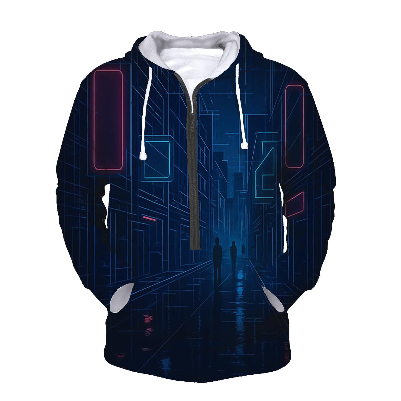 Neon Rain City Blueprint pullover hoodies