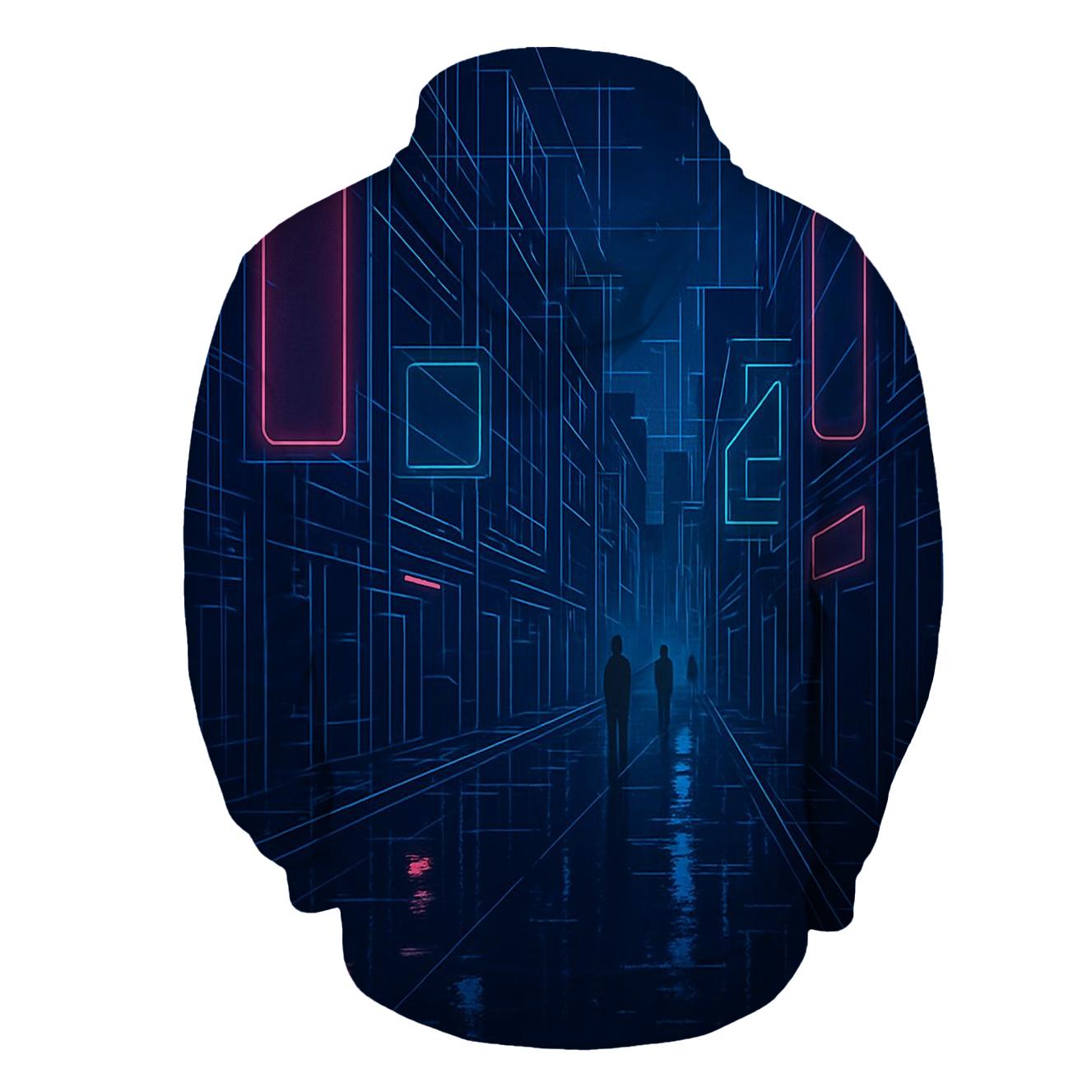 Neon Rain City Blueprint pullover hoodies