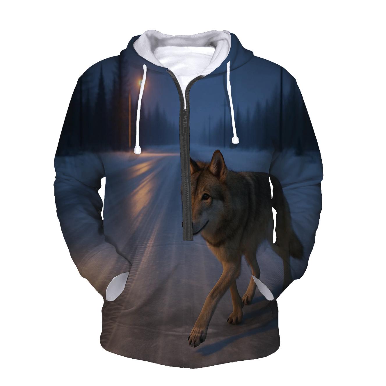 Taiga Wolf Crossing A Winter Ice Road custom hoodies