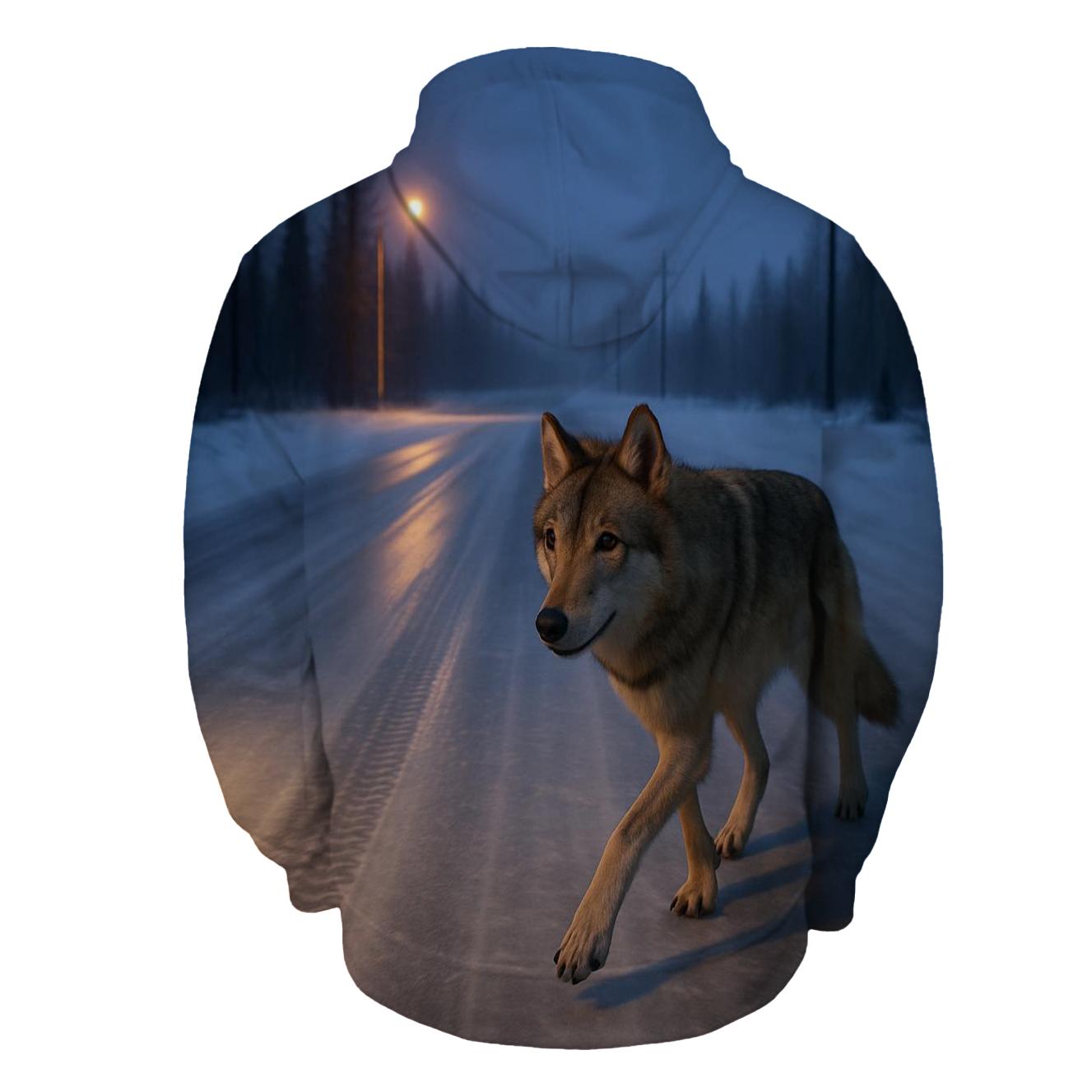 Taiga Wolf Crossing A Winter Ice Road custom hoodies