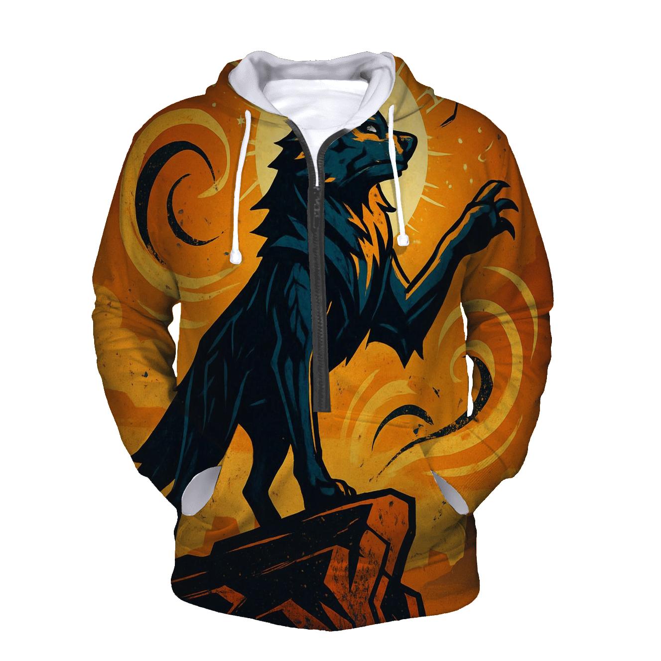 Saffron Storm Wolf Sentinel premium hoodies