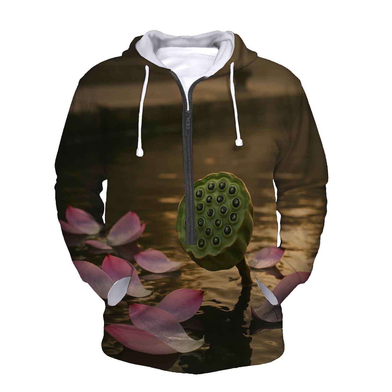 Lotus Seed Pod And Petals In Temple Pond Stillness custom hoodies