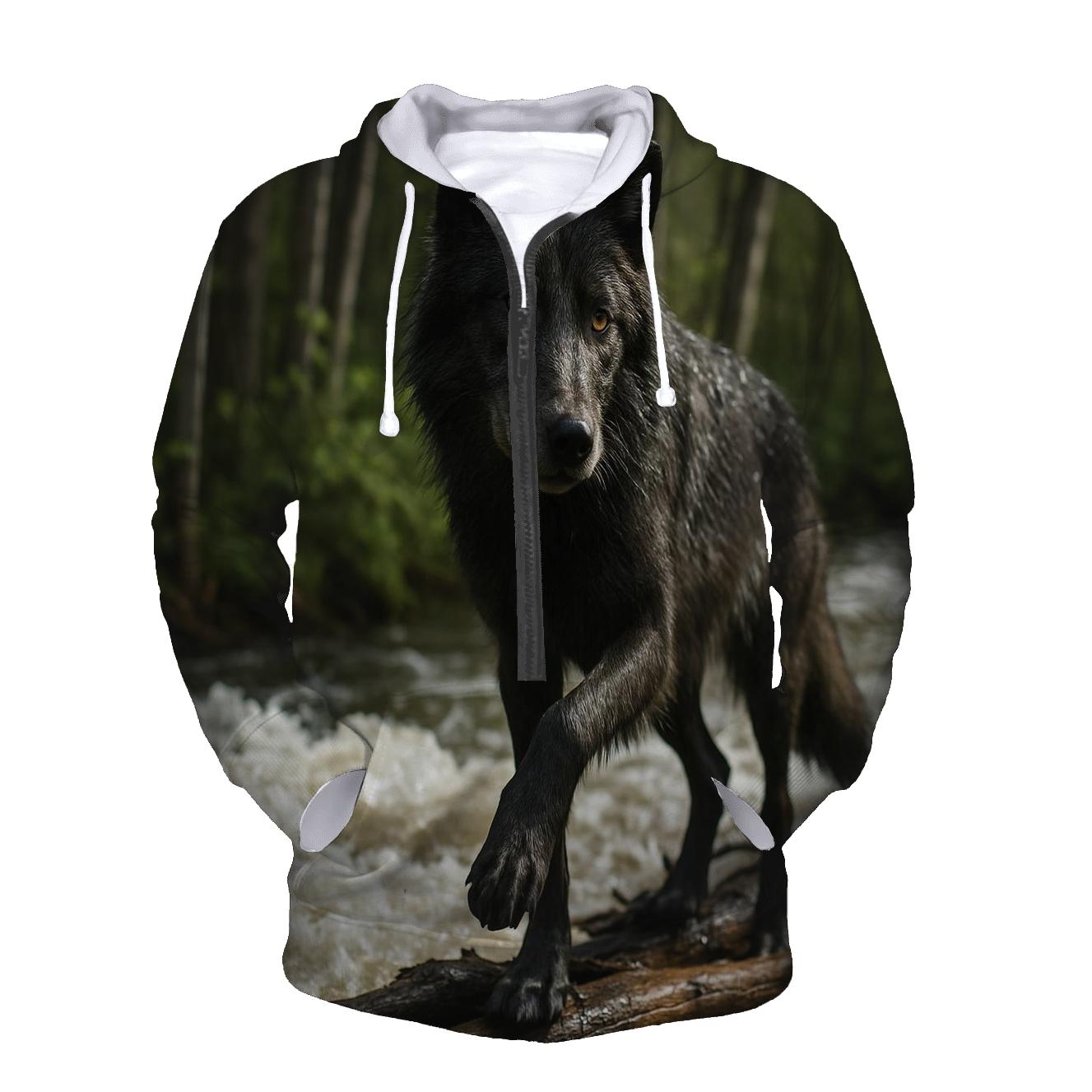 Riparian Wolf Listening Over Spring Floodwater pullover hoodies