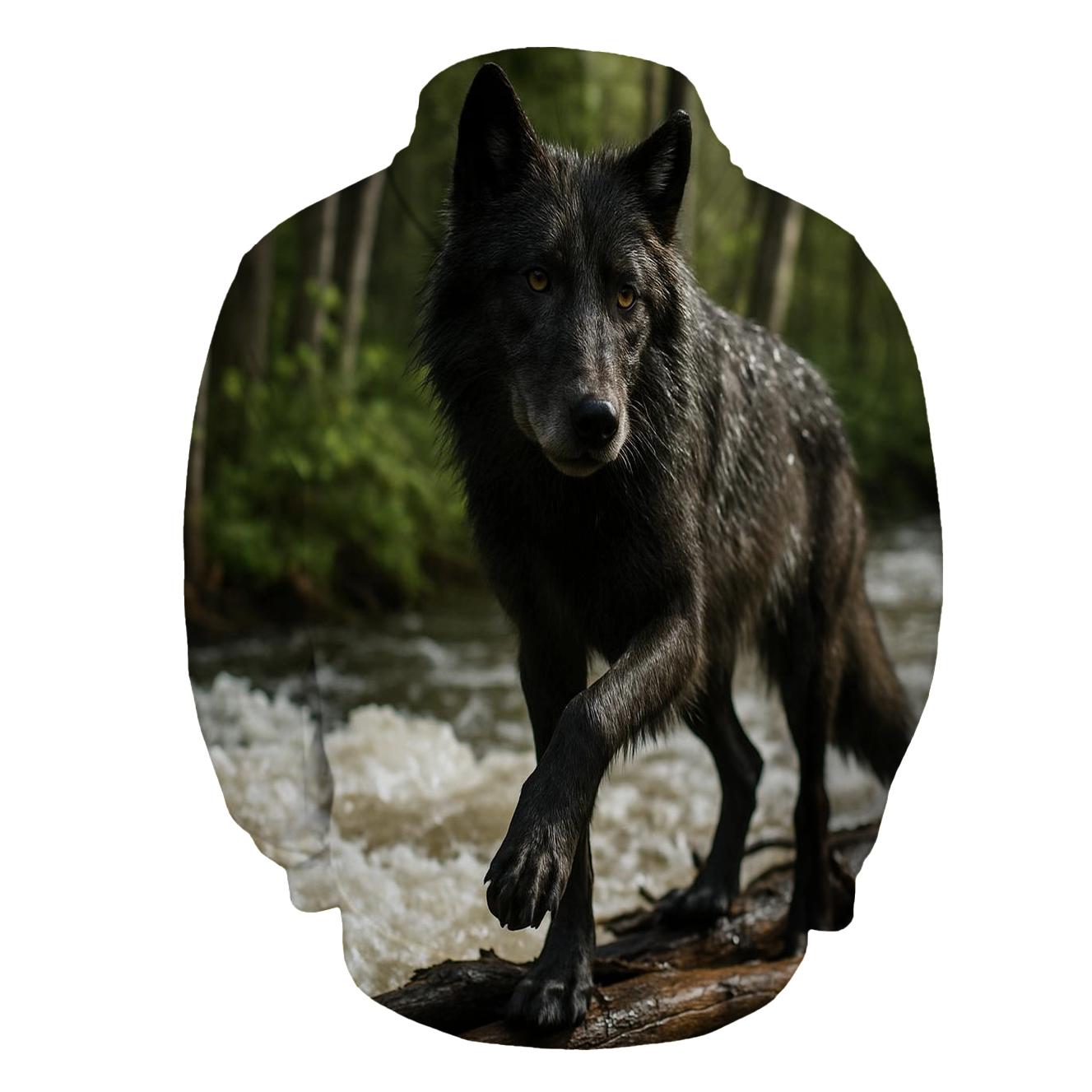 Riparian Wolf Listening Over Spring Floodwater pullover hoodies