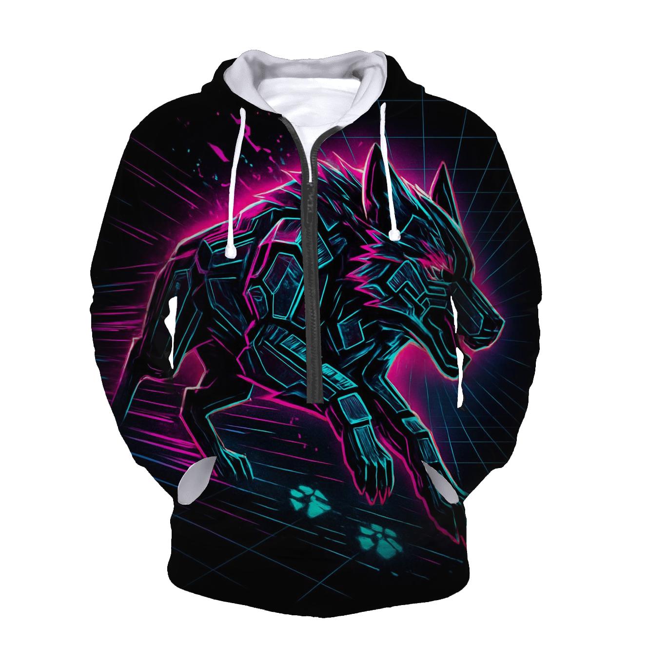 Neon Circuit Wolf Mirage Runner hoodies fashion