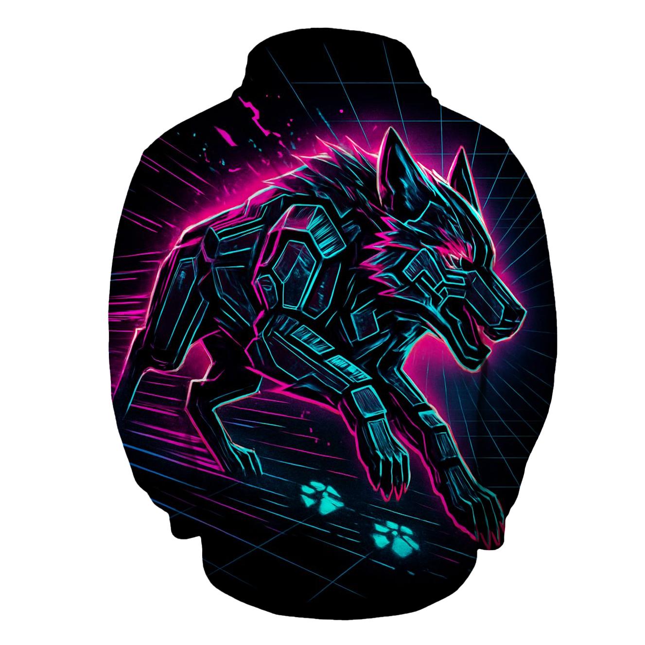 Neon Circuit Wolf Mirage Runner hoodies fashion