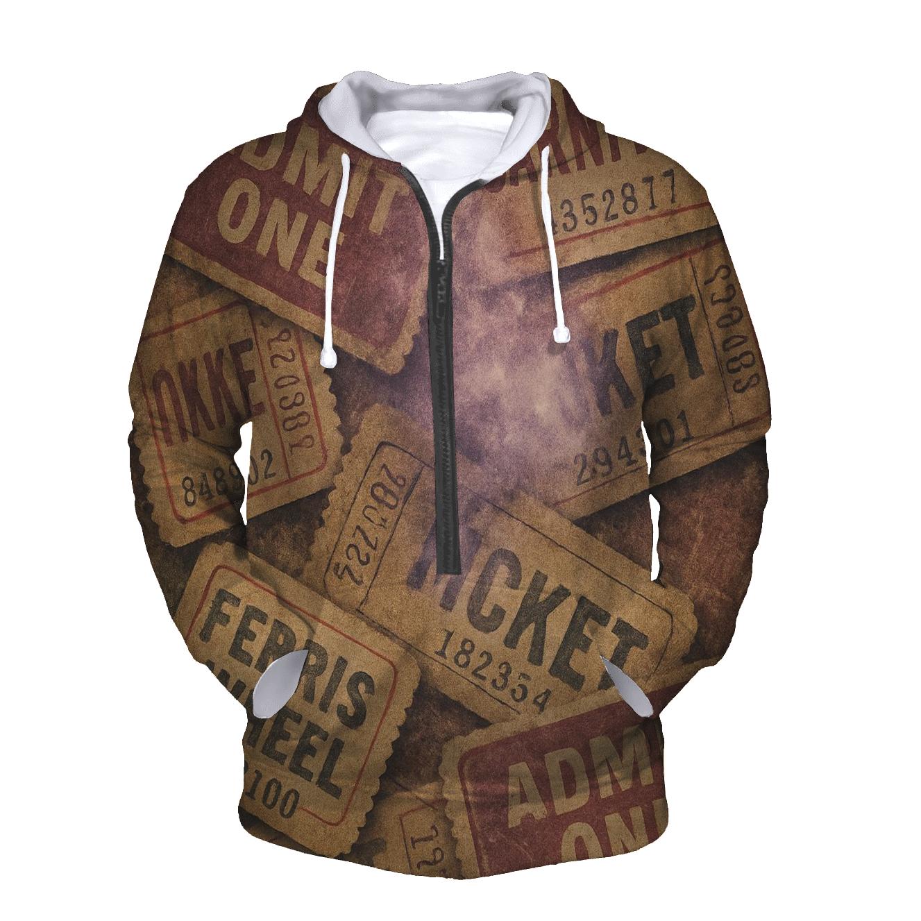 Weathered Cosmic Carnival Ticket Collage zip-up hoodies