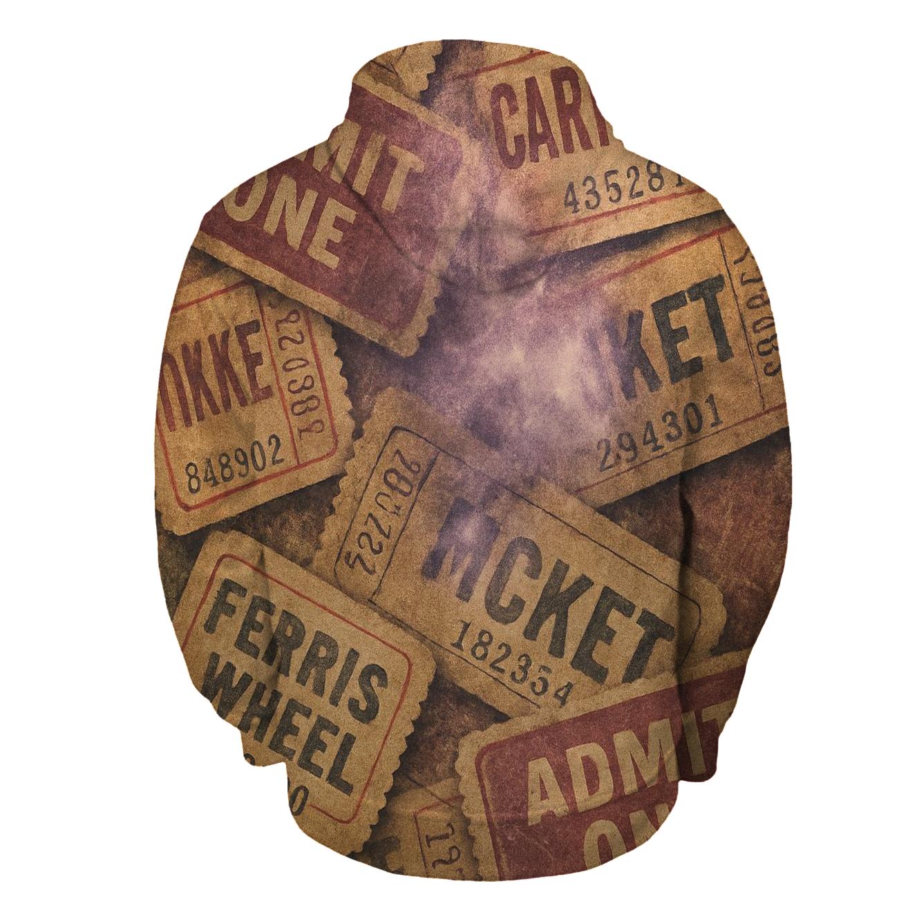 Weathered Cosmic Carnival Ticket Collage zip-up hoodies