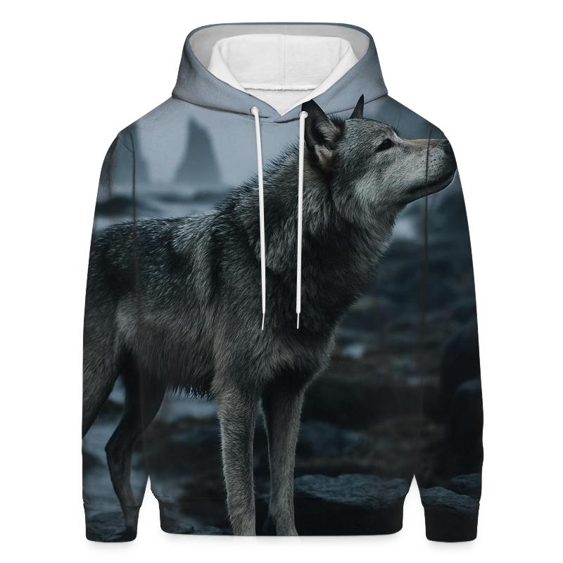 Basalt Coast Wolf Under Sea Mist printed hoodies