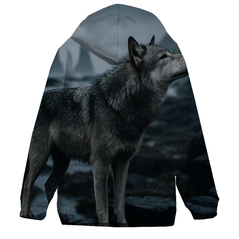 Basalt Coast Wolf Under Sea Mist printed hoodies