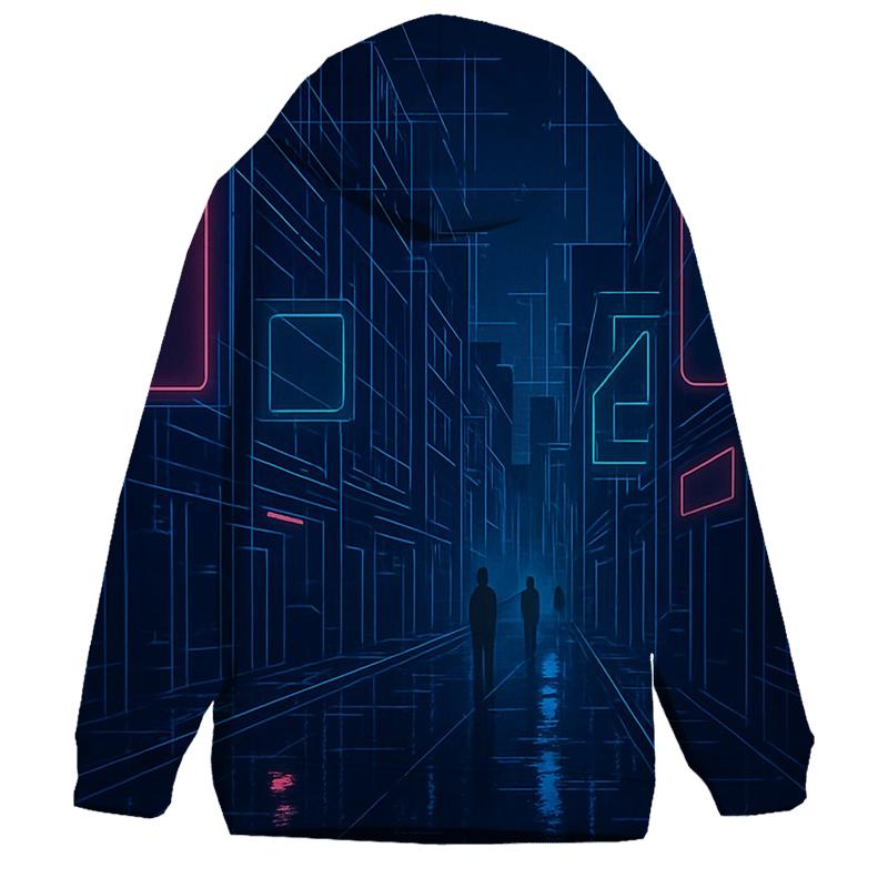 Neon Rain City Blueprint graphic hoodies