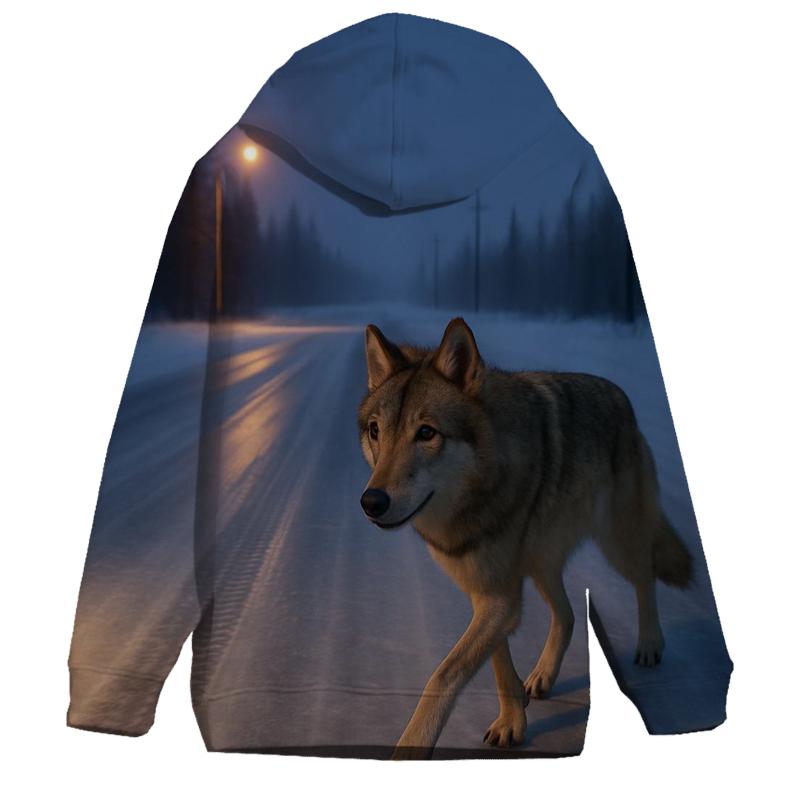 Taiga Wolf Crossing A Winter Ice Road graphic hoodies