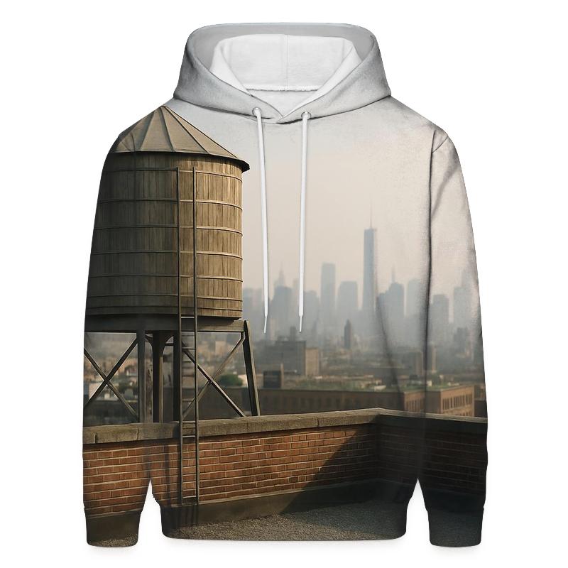 Harlem Rooftop Water Tower Over Downtown Haze zip-up hoodies