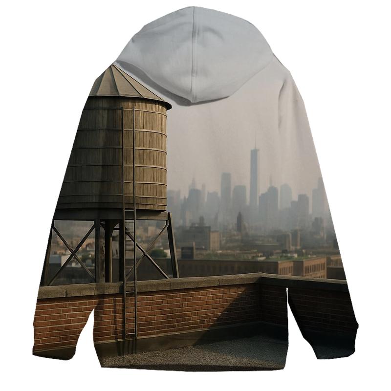Harlem Rooftop Water Tower Over Downtown Haze zip-up hoodies