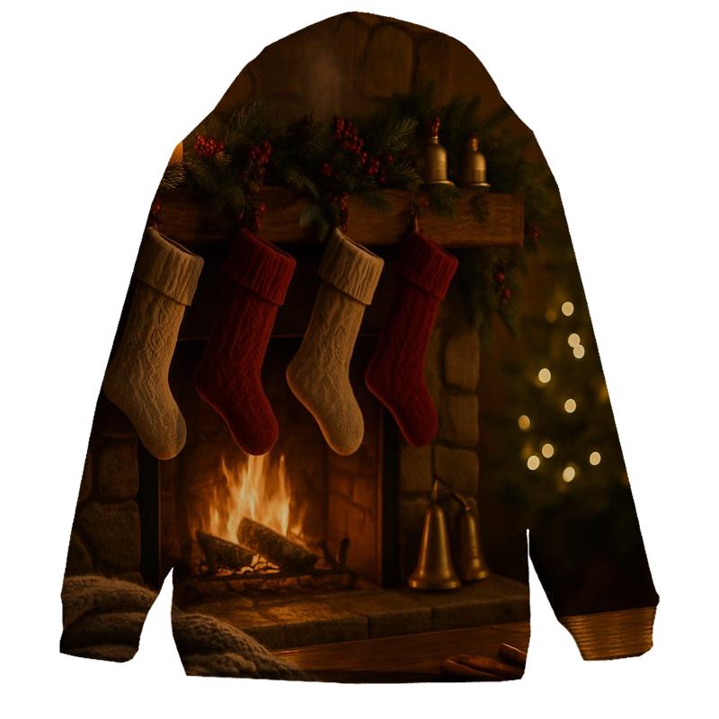 Candlelit Hearth And Evergreen Stockings embroidered hoodies