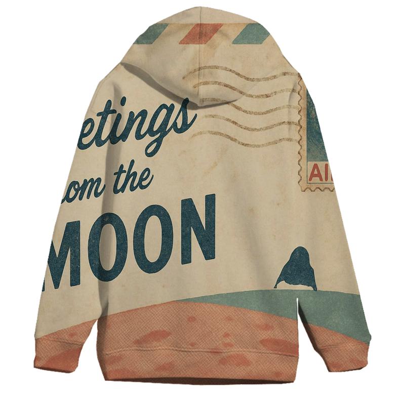 Retro Air Mail Postcard From The Moon heavyweight hoodies