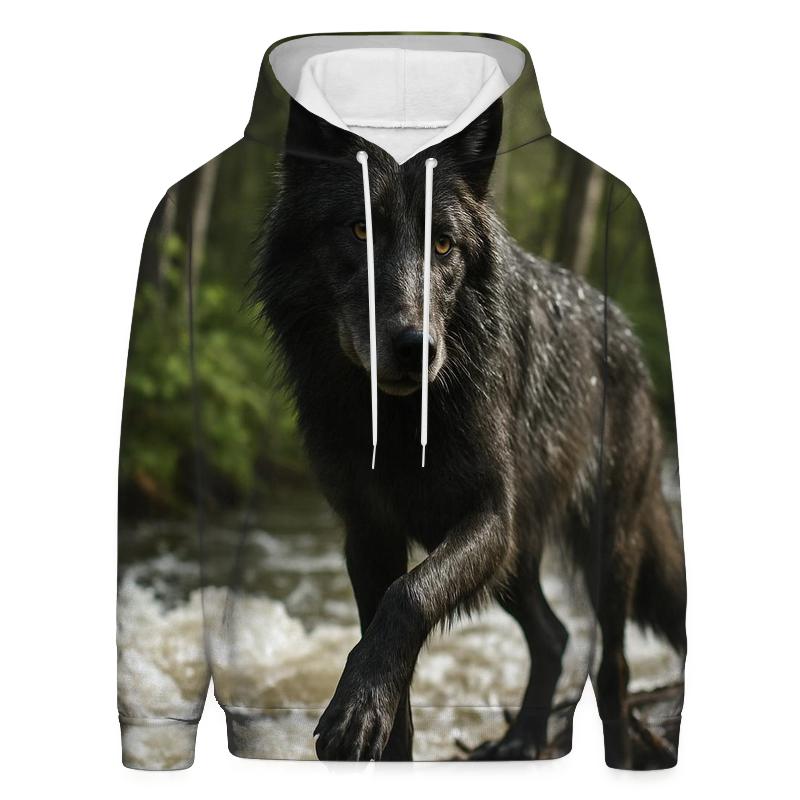 Riparian Wolf Listening Over Spring Floodwater heavyweight hoodies