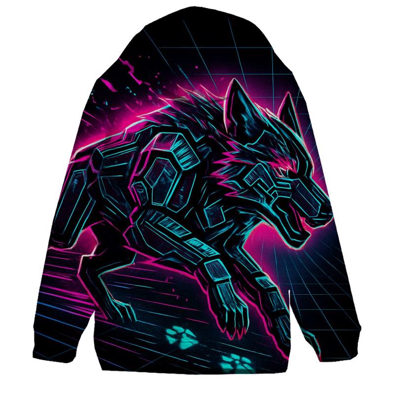Neon Circuit Wolf Mirage Runner hoodie trends