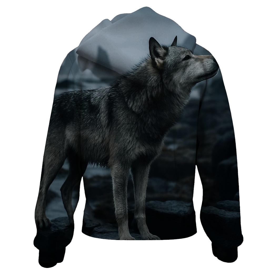 Basalt Coast Wolf Under Sea Mist printed hoodies