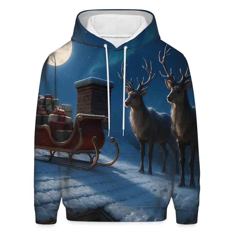 Midnight Sleigh On A Frosted Rooftop heavyweight hoodies