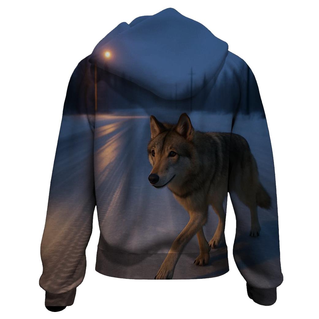 Taiga Wolf Crossing A Winter Ice Road embroidered hoodies