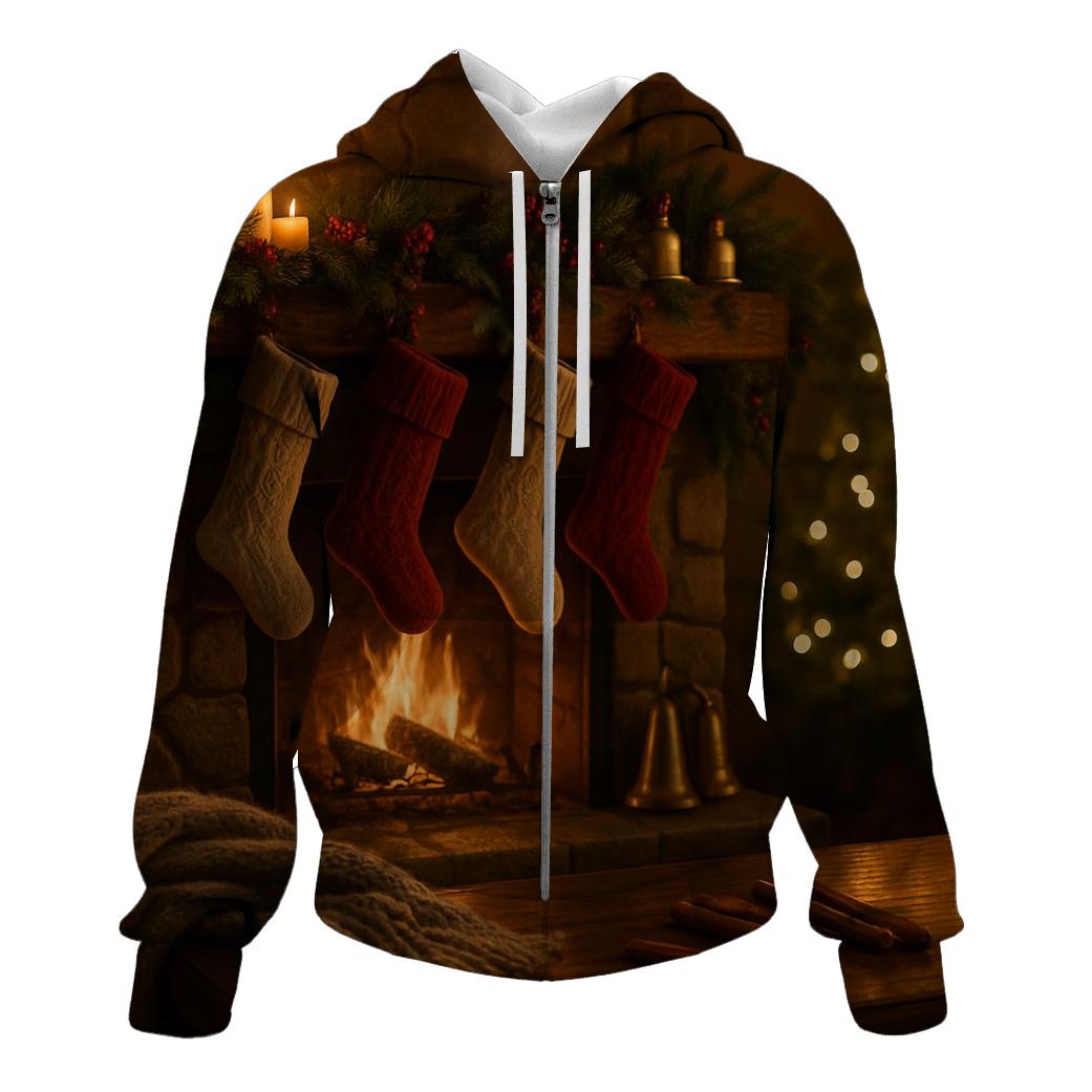 Candlelit Hearth And Evergreen Stockings embroidered hoodies