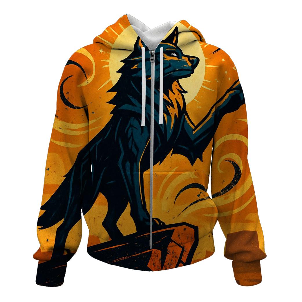 Saffron Storm Wolf Sentinel printed hoodies