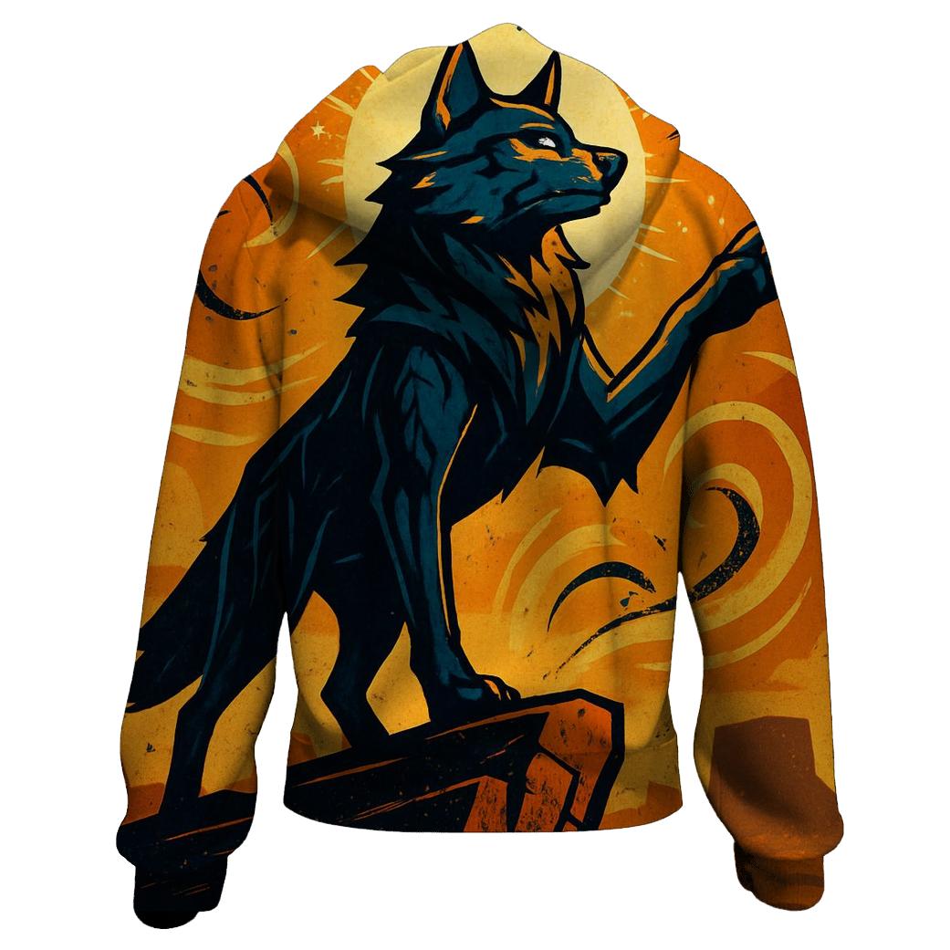 Saffron Storm Wolf Sentinel printed hoodies