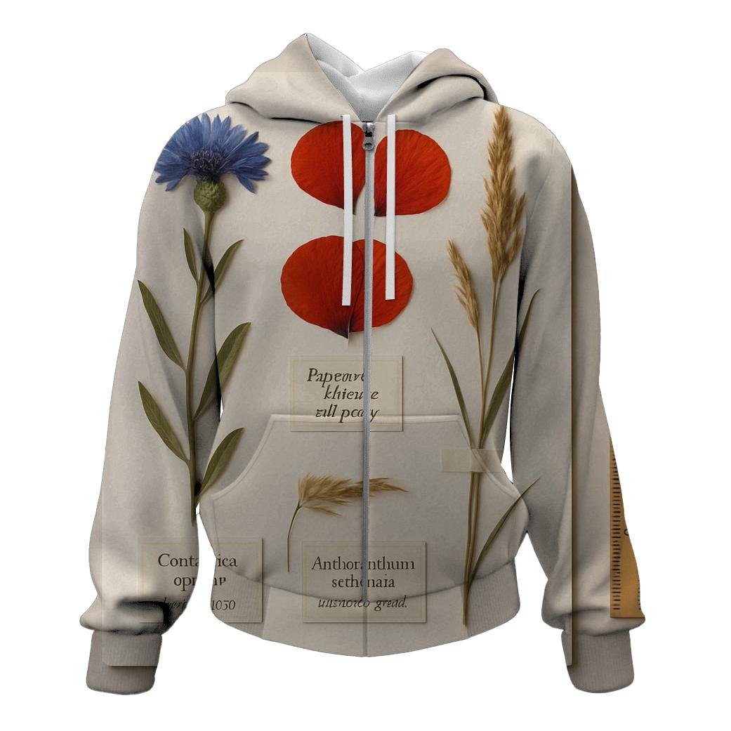 Pressed Wildflower Herbarium Page With Field Labels lightweight hoodies