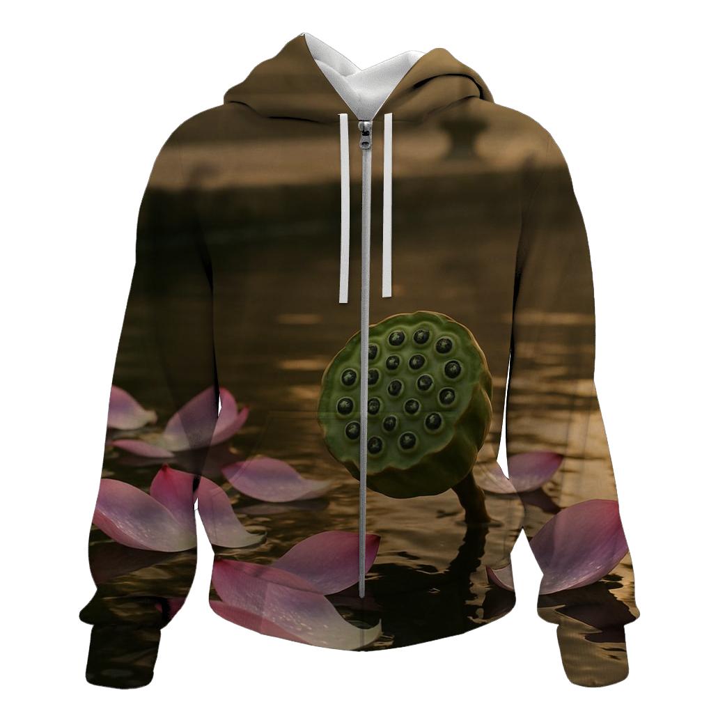Lotus Seed Pod And Petals In Temple Pond Stillness hoodie trends