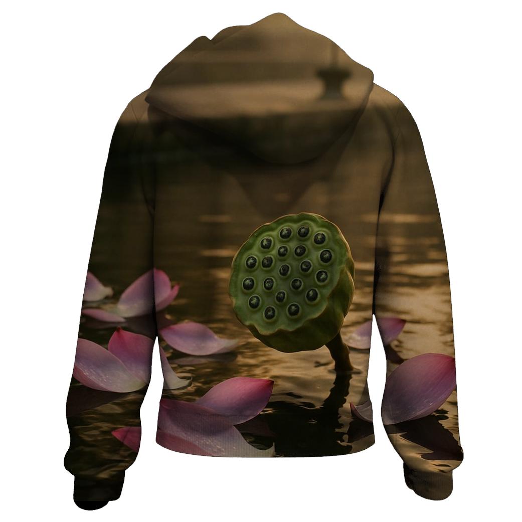 Lotus Seed Pod And Petals In Temple Pond Stillness hoodie trends