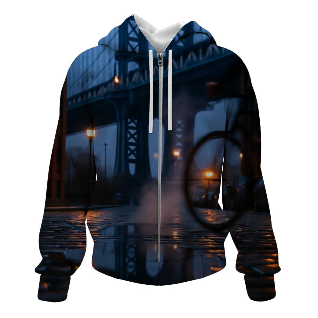Rain Polished Cobblestones In DUMBO With Manhattan Bridge lightweight hoodies