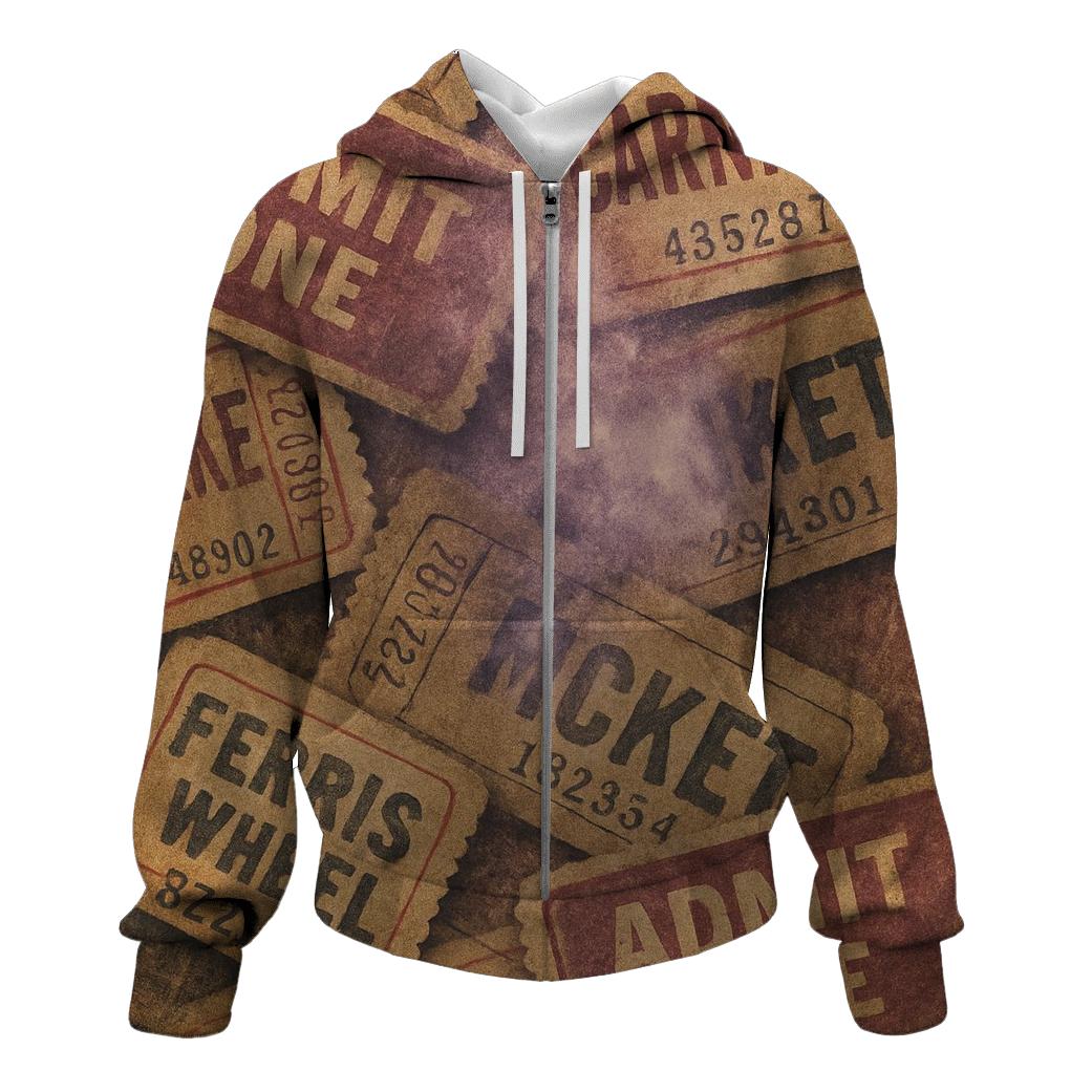 Weathered Cosmic Carnival Ticket Collage lightweight hoodies