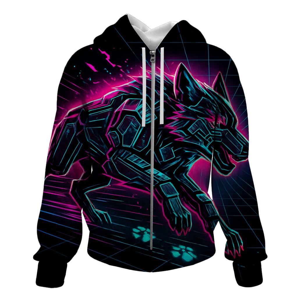 Neon Circuit Wolf Mirage Runner hoodie styles