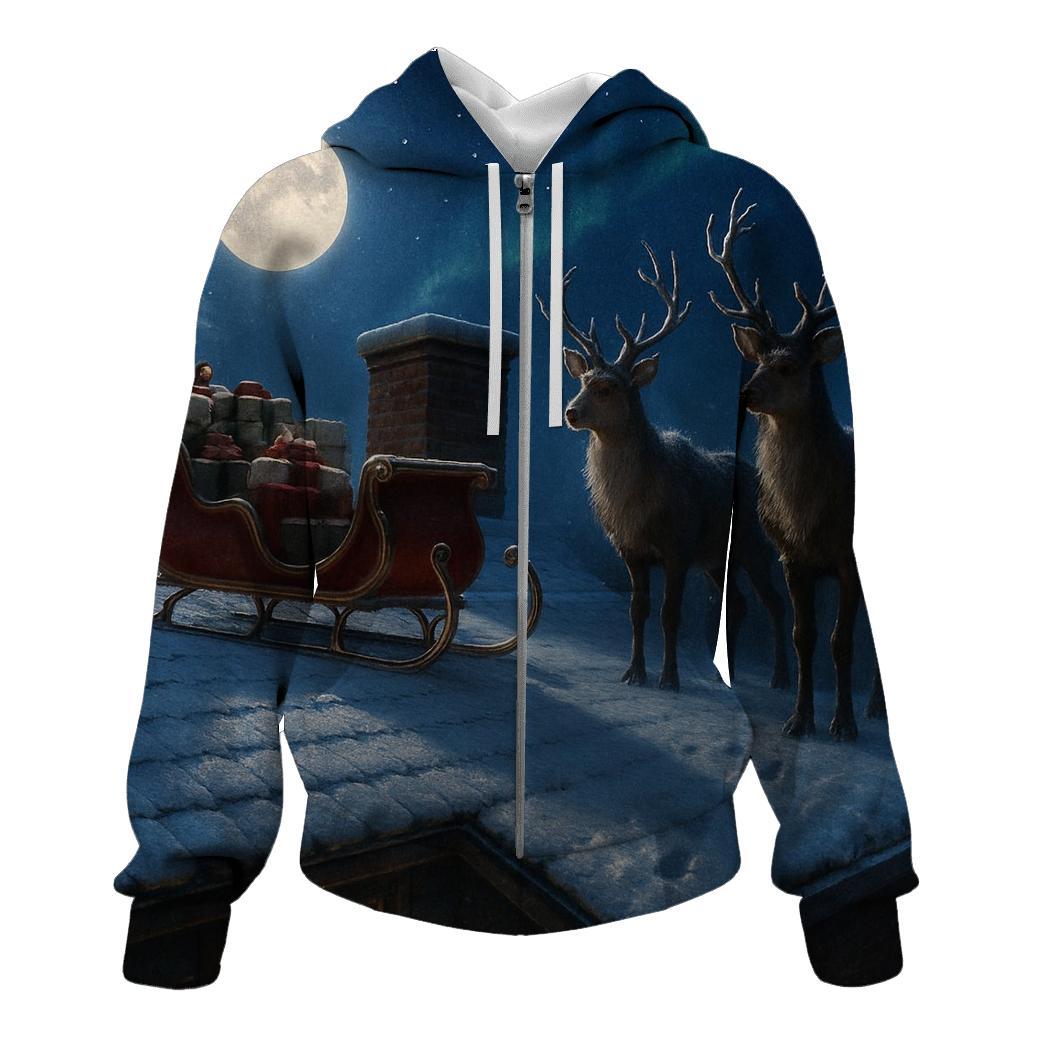 Midnight Sleigh On A Frosted Rooftop heavyweight hoodies