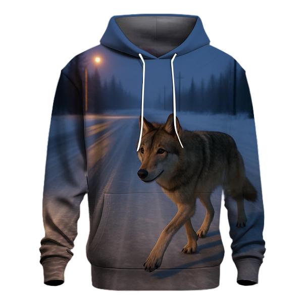 Taiga Wolf Crossing A Winter Ice Road embroidered hoodies